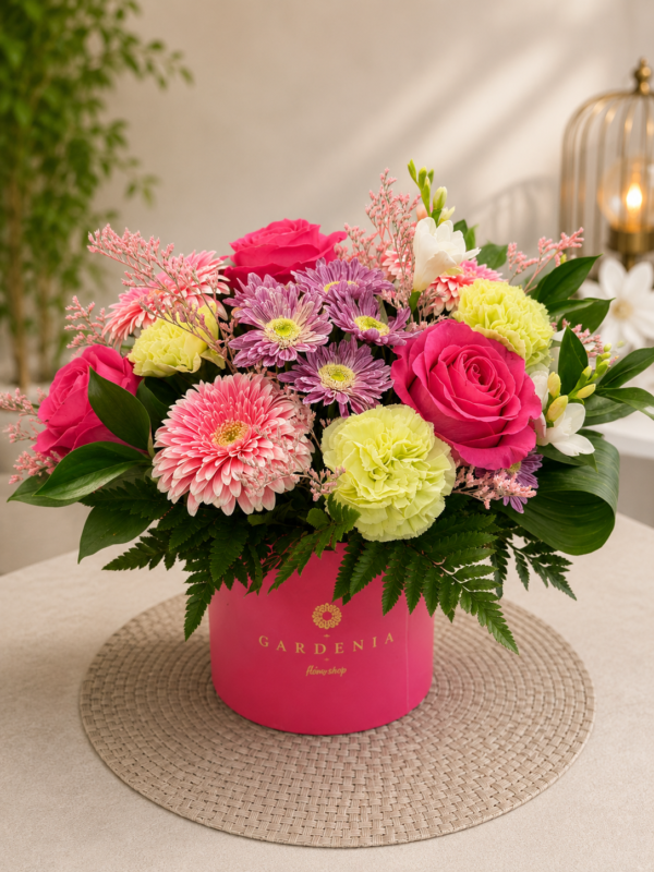 Aranjament Floral Premium în Cutie Roz Gardenia
