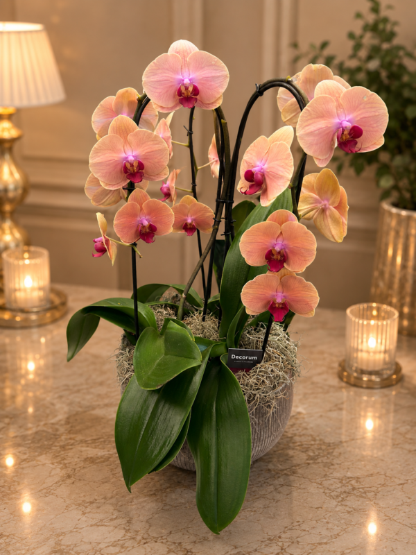 Orhidee Phalaenopsis Premium Somon în vas decorativ